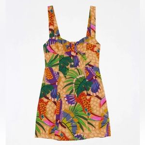 NWOT. Farm Rio.  Sand Painted Toucans Mini Dress. Size small
